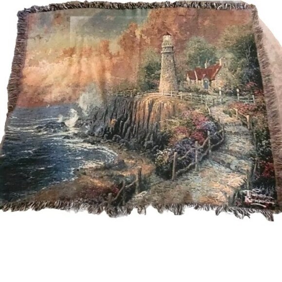 Tapestry throw blanket Thomas Kinkade The Light Of Peace 100% Cotton USA Made - Picture 1 of 4